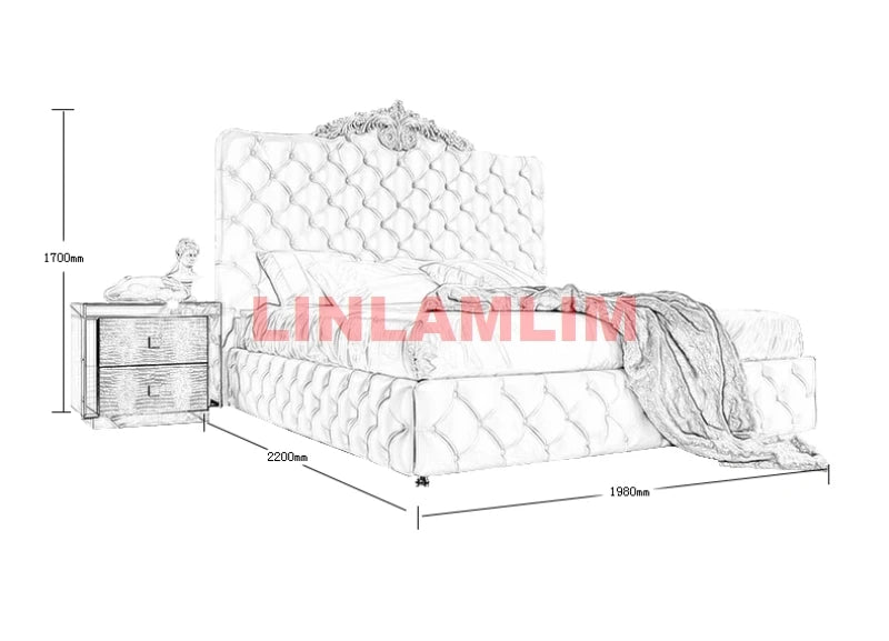 Rectangle bed frame camas cama Genuine Leather BED lighted Camara beds made of solid wood carved leather buttons