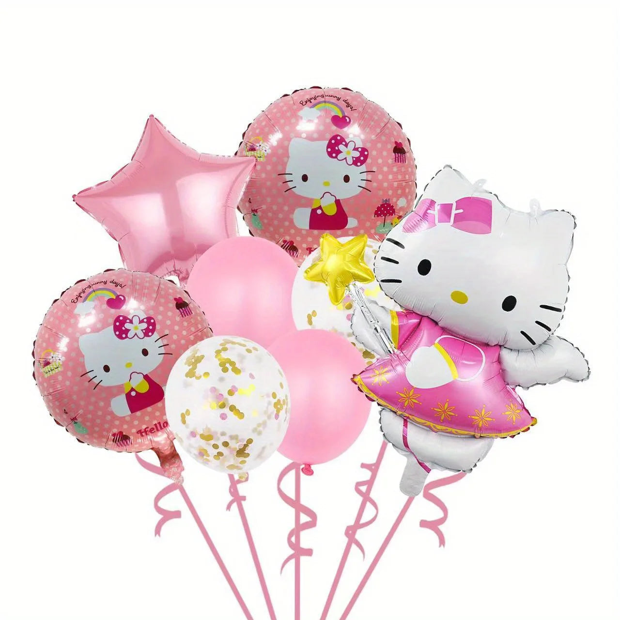 Hello Kitty Ballon Cartoon, Goldene Confetti Metallic Pastell Macaron Ballons für Hochzeit Geburtstag Geburtstagsfeier Dekorationen