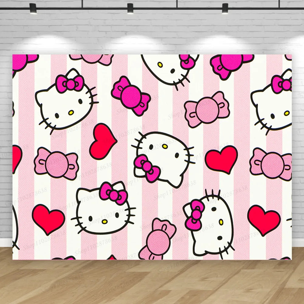 Hello Kitty Backdrop Party Dekoration Mädchen Kinder Geburtstags-Geburtstags-Fotografie süße Katzen Foto-Studio-Requisiten Banner-Versorgungen