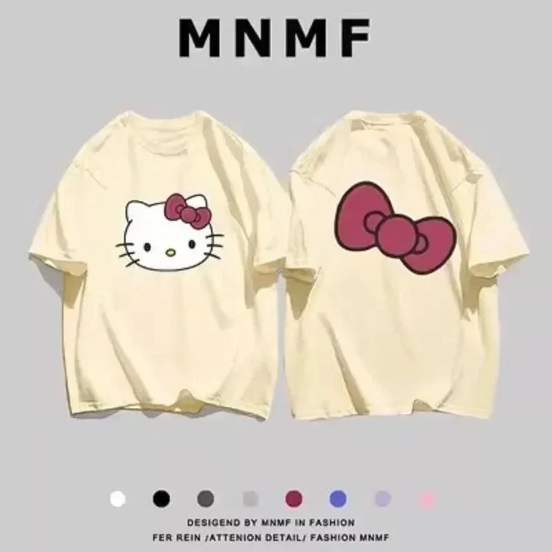 Hello Kitty Kurzarm T-Shirt für Männer Neuer Frühling und Sommer Männer Frauen Cartoon T-Shirt Mädchen Baumwolle atmungsaktive Jungen Casual
