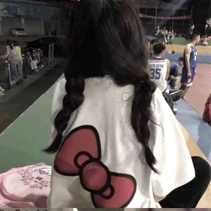 Hello Kitty Kurzarm T-Shirt für Männer Neuer Frühling und Sommer Männer Frauen Cartoon T-Shirt Mädchen Baumwolle atmungsaktive Jungen Casual