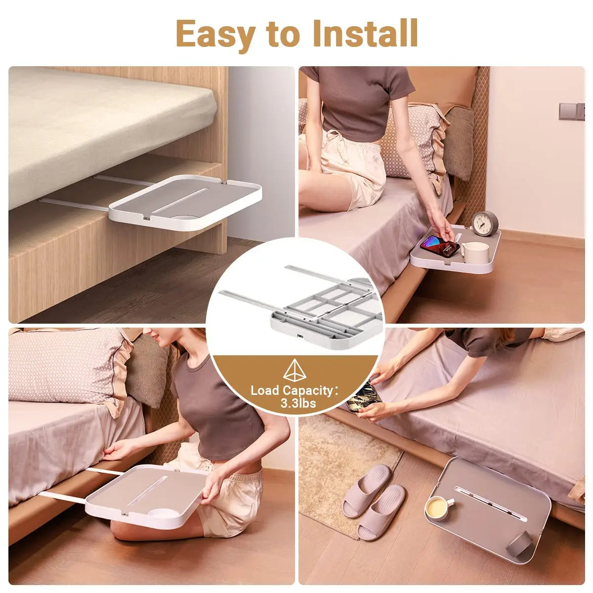 Bedside Shelf for Nightstand Under Mattress Bedroom Organizer Bed Storage Nightstand Rack Bedside Tray for Box Spring Bed