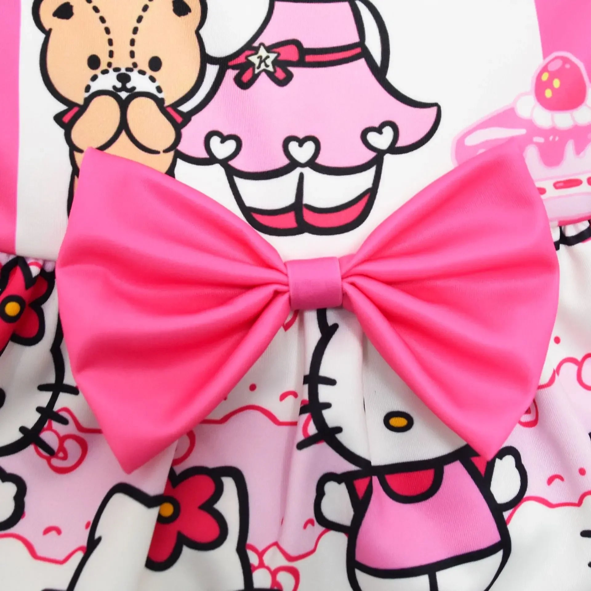 Hello Kitty Cartoon Gedrucktes Netz Garn pleated Kleid für Mädchen Geburtstagsparty Prinzessin Kostüm Kostüm für Kinder