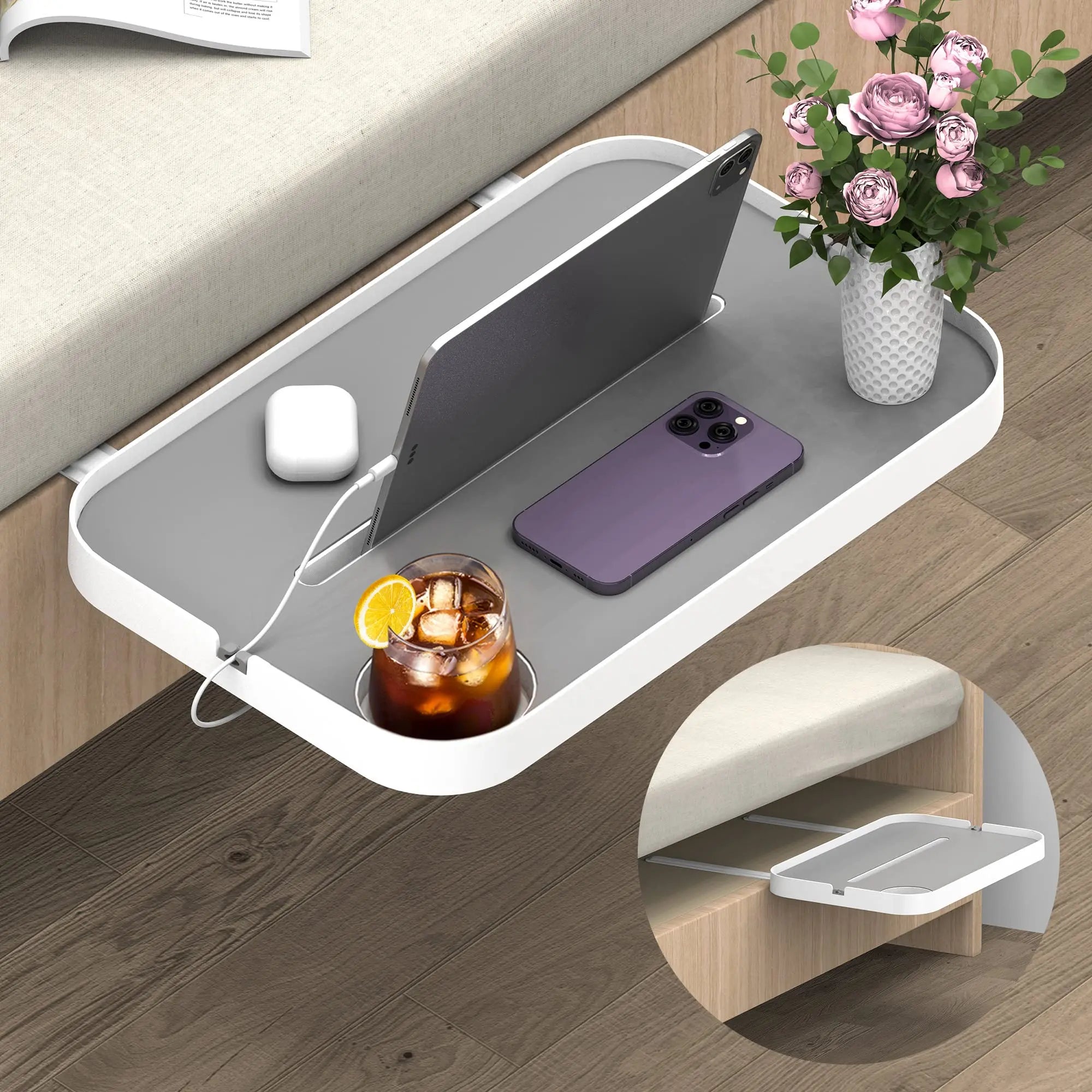 Bedside Shelf for Nightstand Under Mattress Bedroom Organizer Bed Storage Nightstand Rack Bedside Tray for Box Spring Bed