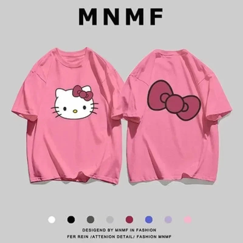 Hello Kitty Kurzarm T-Shirt für Männer Neuer Frühling und Sommer Männer Frauen Cartoon T-Shirt Mädchen Baumwolle atmungsaktive Jungen Casual