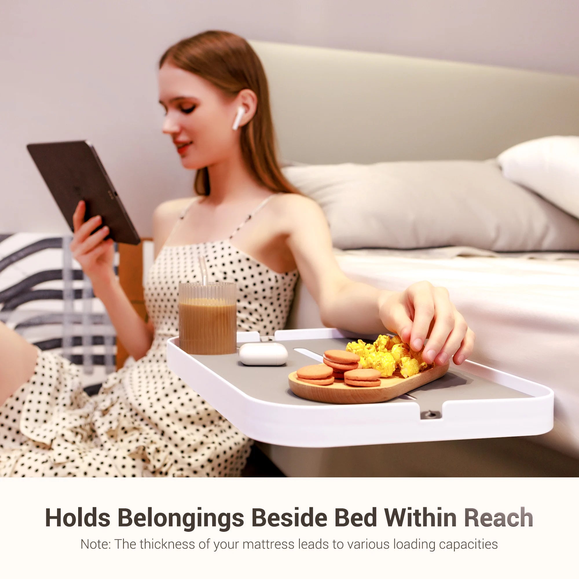 Bedside Shelf for Nightstand Under Mattress Bedroom Organizer Bed Storage Nightstand Rack Bedside Tray for Box Spring Bed