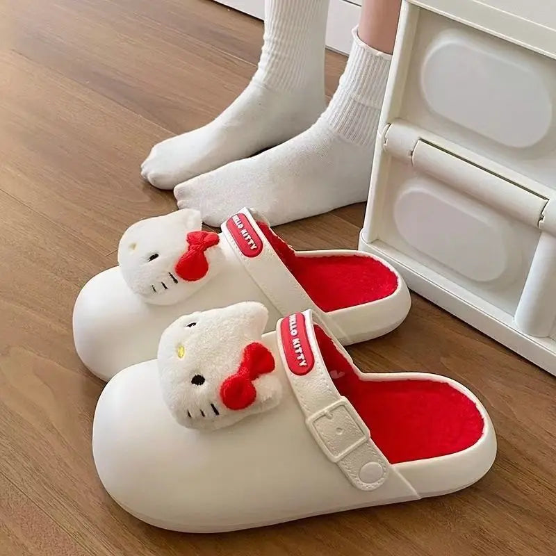 Hello Kitty Slippers Damen Herbst Winter Indoor Home Wasserdichte Sanrio Baumwolle Hausschuhe Winter Weihnachtsgeschenke