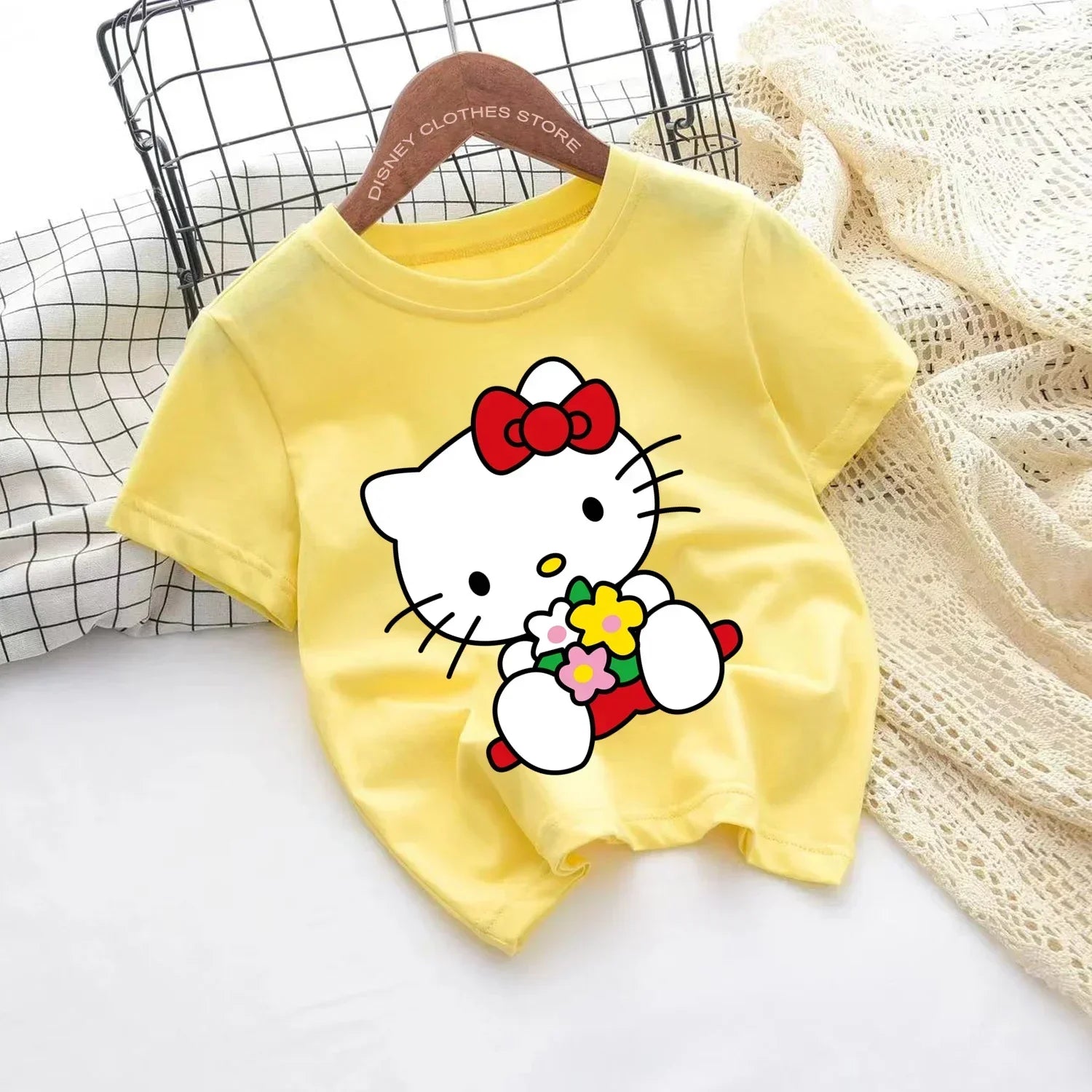 Hello Kitty Kawaii, 3-14 Jahre alt, modische Mädchenkleidung für Kinder, Sommerjungenkleidung, T-Shirt-Tops für Kinder