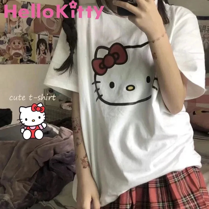 Hello Kitty Kurzarm T-Shirt für Männer Neuer Frühling und Sommer Männer Frauen Cartoon T-Shirt Mädchen Baumwolle atmungsaktive Jungen Casual