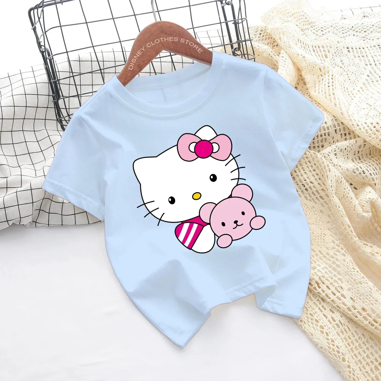 Hello Kitty Kawaii, 3-14 Jahre alt, modische Mädchenkleidung für Kinder, Sommerjungenkleidung, T-Shirt-Tops für Kinder