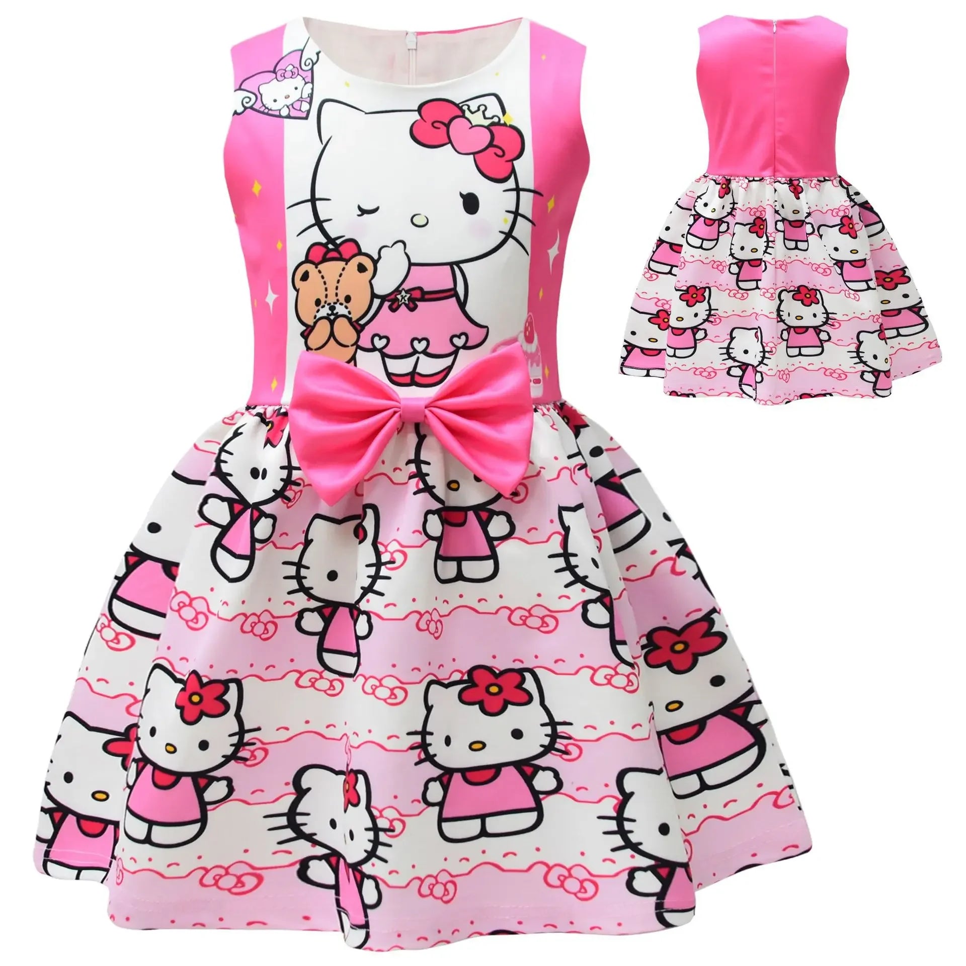 Hello Kitty Cartoon Gedrucktes Netz Garn pleated Kleid für Mädchen Geburtstagsparty Prinzessin Kostüm Kostüm für Kinder