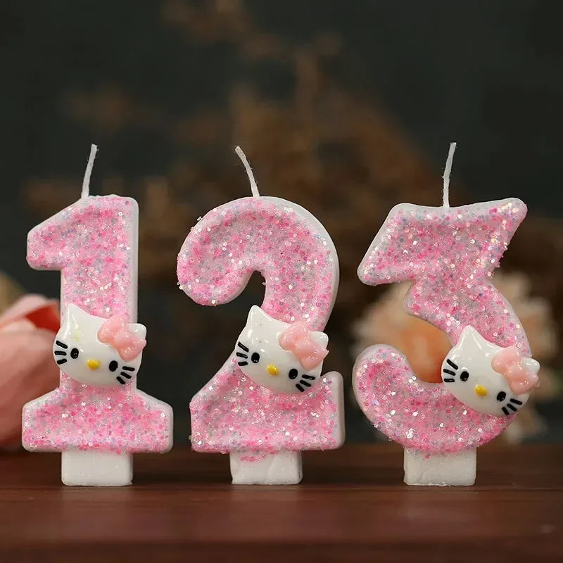 Kawaii Hello Kitty Nummer Geburtstagskerze Sanrio Kitty Katze Digitale Kerzen Geburtstagskuchen Dekoration Jubiläumsparty Kerzen