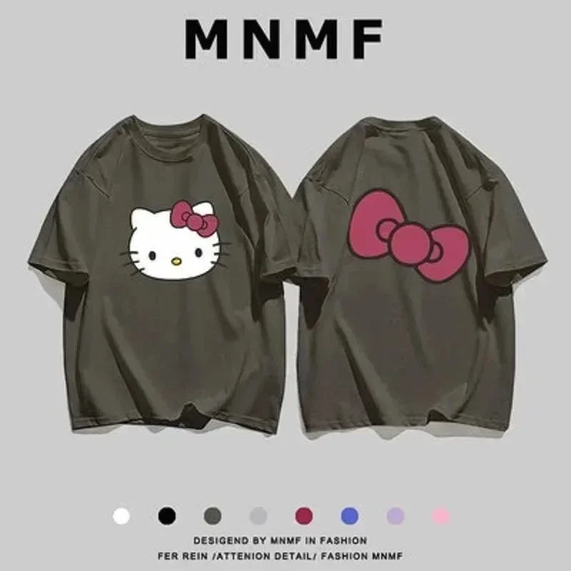Hello Kitty Kurzarm T-Shirt für Männer Neuer Frühling und Sommer Männer Frauen Cartoon T-Shirt Mädchen Baumwolle atmungsaktive Jungen Casual