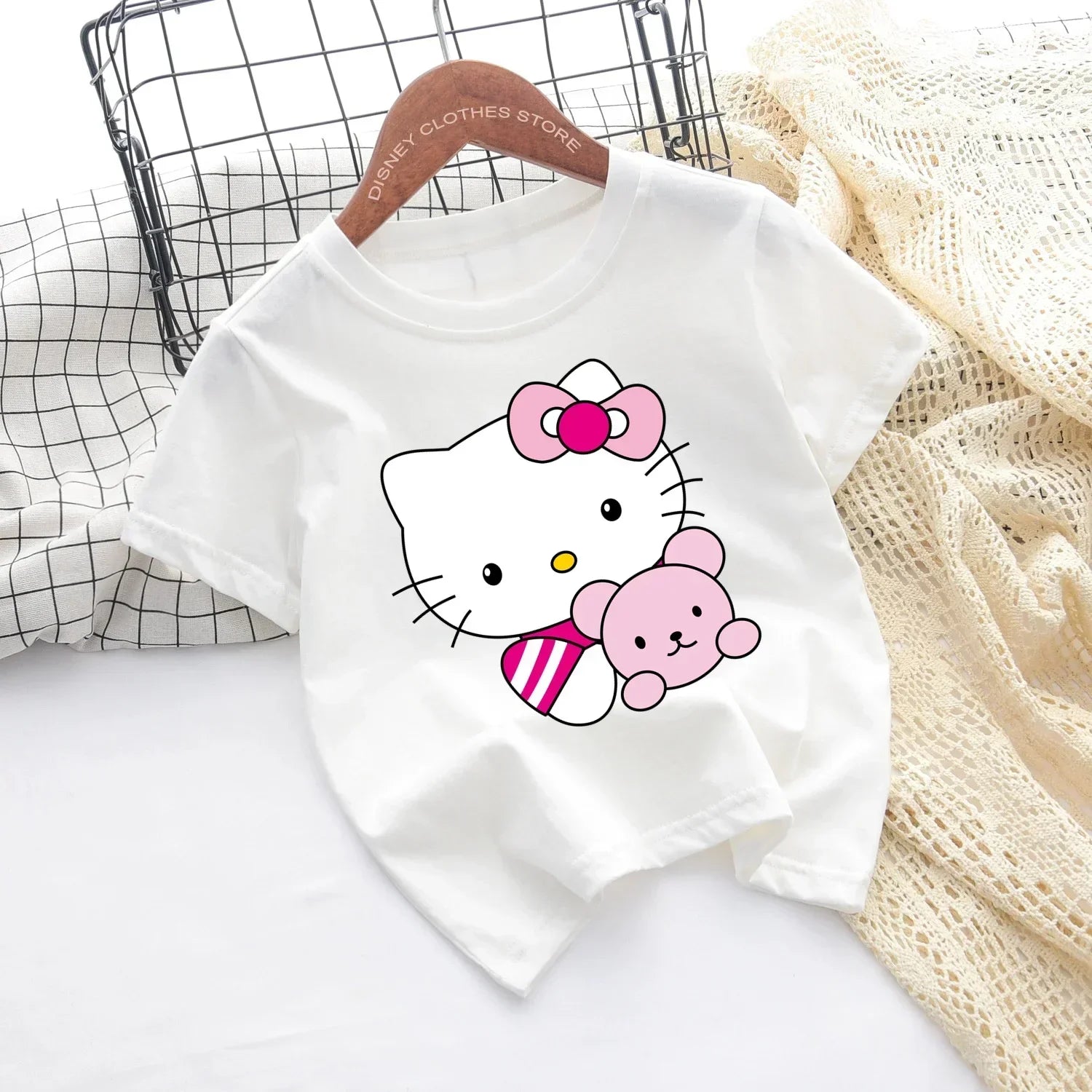 Hello Kitty Kawaii, 3-14 Jahre alt, modische Mädchenkleidung für Kinder, Sommerjungenkleidung, T-Shirt-Tops für Kinder