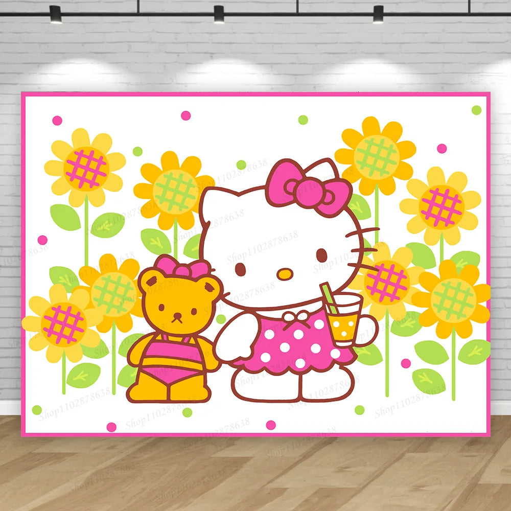 Hello Kitty Backdrop Party Dekoration Mädchen Kinder Geburtstags-Geburtstags-Fotografie süße Katzen Foto-Studio-Requisiten Banner-Versorgungen