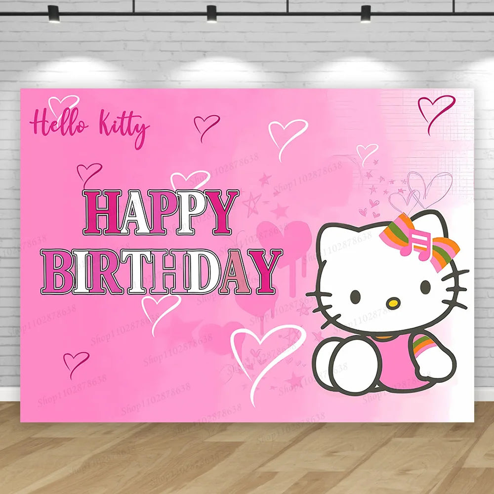 Hello Kitty Backdrop Party Dekoration Mädchen Kinder Geburtstags-Geburtstags-Fotografie süße Katzen Foto-Studio-Requisiten Banner-Versorgungen