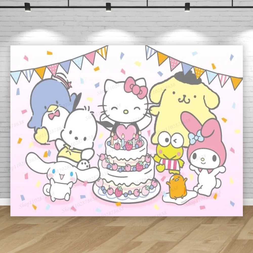 Hello Kitty Backdrop Party Dekoration Mädchen Kinder Geburtstags-Geburtstags-Fotografie süße Katzen Foto-Studio-Requisiten Banner-Versorgungen
