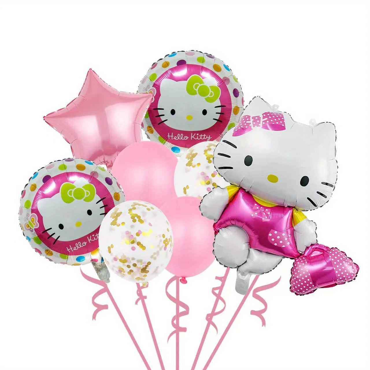 Hello Kitty Ballon Cartoon, Goldene Confetti Metallic Pastell Macaron Ballons für Hochzeit Geburtstag Geburtstagsfeier Dekorationen