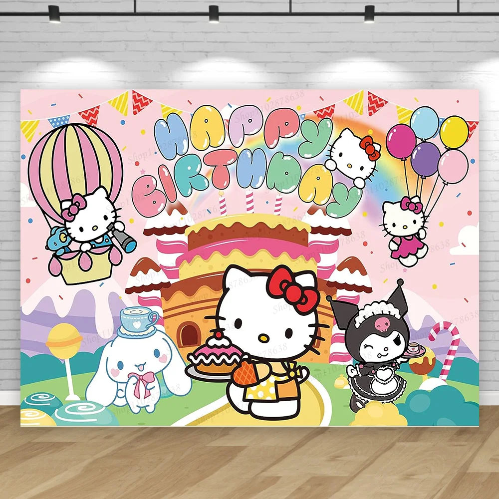 Hello Kitty Backdrop Party Dekoration Mädchen Kinder Geburtstags-Geburtstags-Fotografie süße Katzen Foto-Studio-Requisiten Banner-Versorgungen