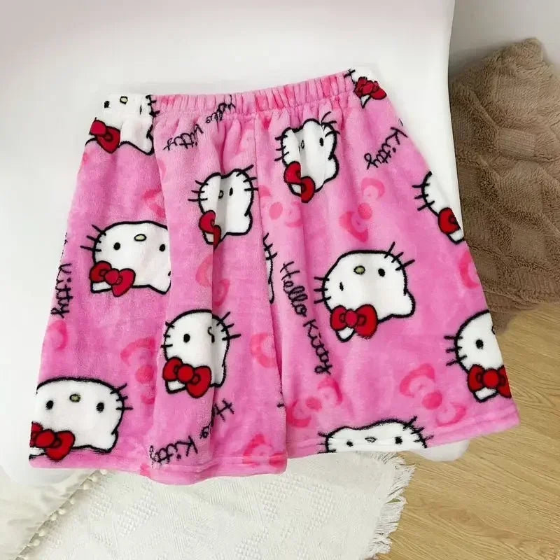 Cartoon Hello Kitty Flannel Pyjamas Damen Herbst und Winter Plus Velvet Warm Casual Home Graffiti Hosen