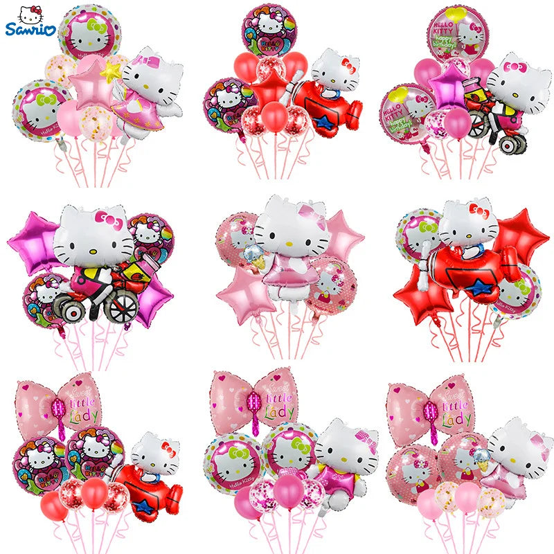 Hello Kitty Ballon Cartoon, Goldene Confetti Metallic Pastell Macaron Ballons für Hochzeit Geburtstag Geburtstagsfeier Dekorationen