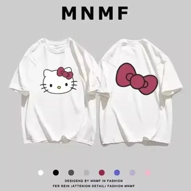 Hello Kitty Kurzarm T-Shirt für Männer Neuer Frühling und Sommer Männer Frauen Cartoon T-Shirt Mädchen Baumwolle atmungsaktive Jungen Casual