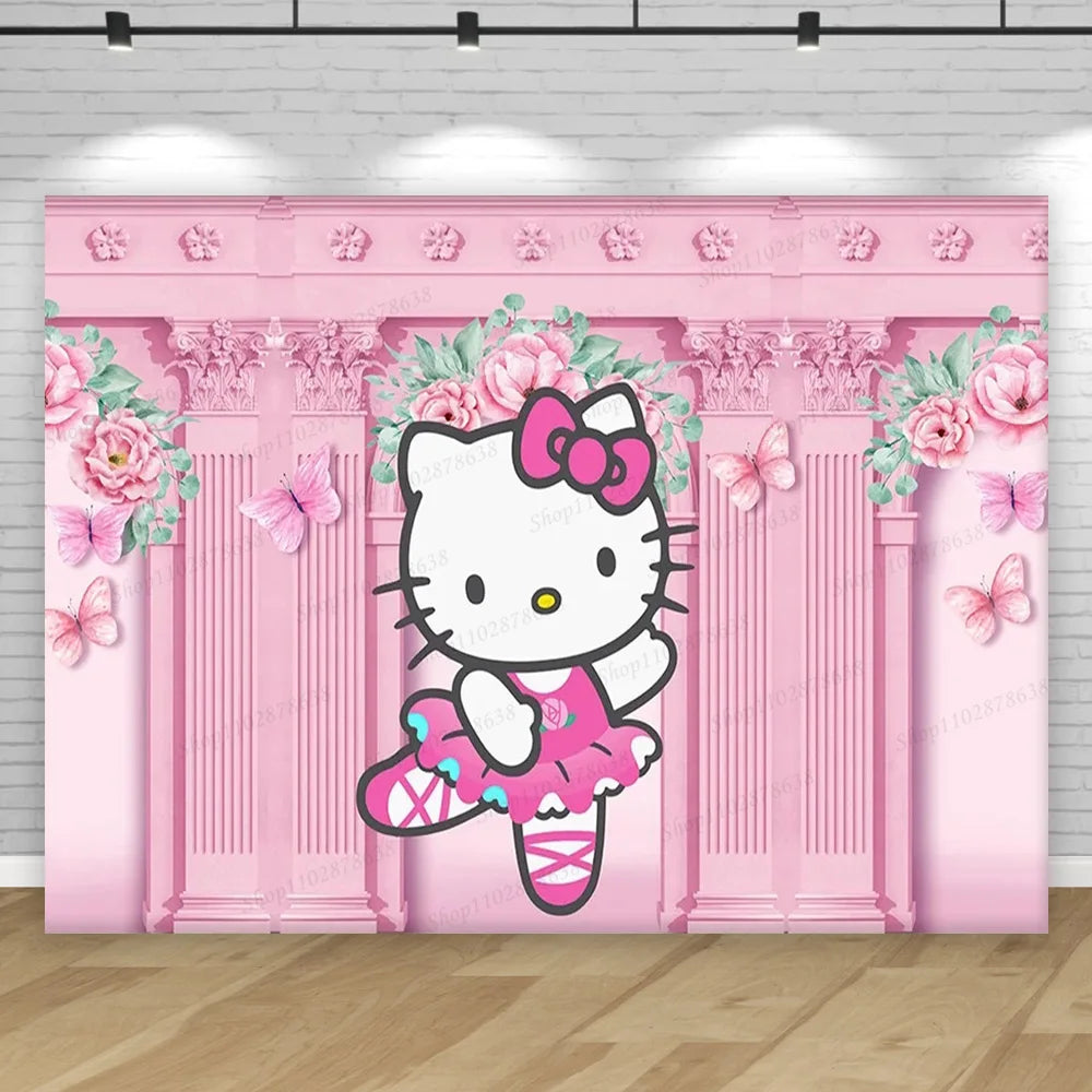 Hello Kitty Backdrop Party Dekoration Mädchen Kinder Geburtstags-Geburtstags-Fotografie süße Katzen Foto-Studio-Requisiten Banner-Versorgungen