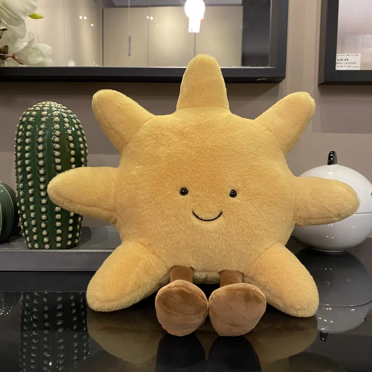 Entzückendes Lächeln Gesicht White Moon Yellow Sun Plushie Gefüllte süße Cartoon Wetter Plüschtier Spielzeug für Kinder Schlafzimmer Dekor