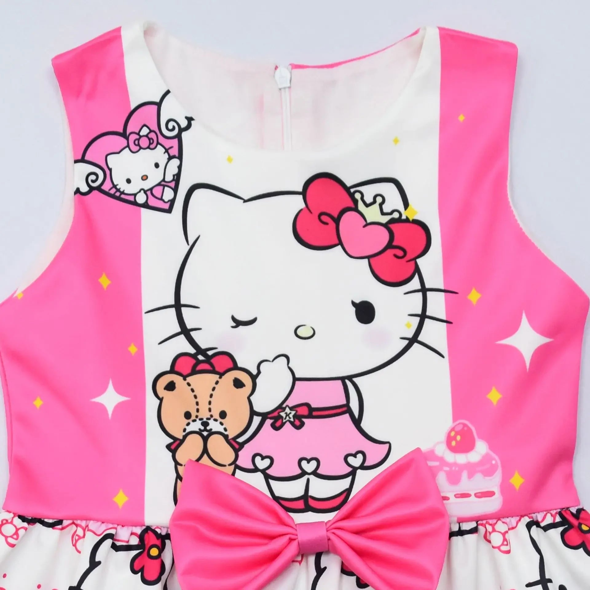 Hello Kitty Cartoon Gedrucktes Netz Garn pleated Kleid für Mädchen Geburtstagsparty Prinzessin Kostüm Kostüm für Kinder