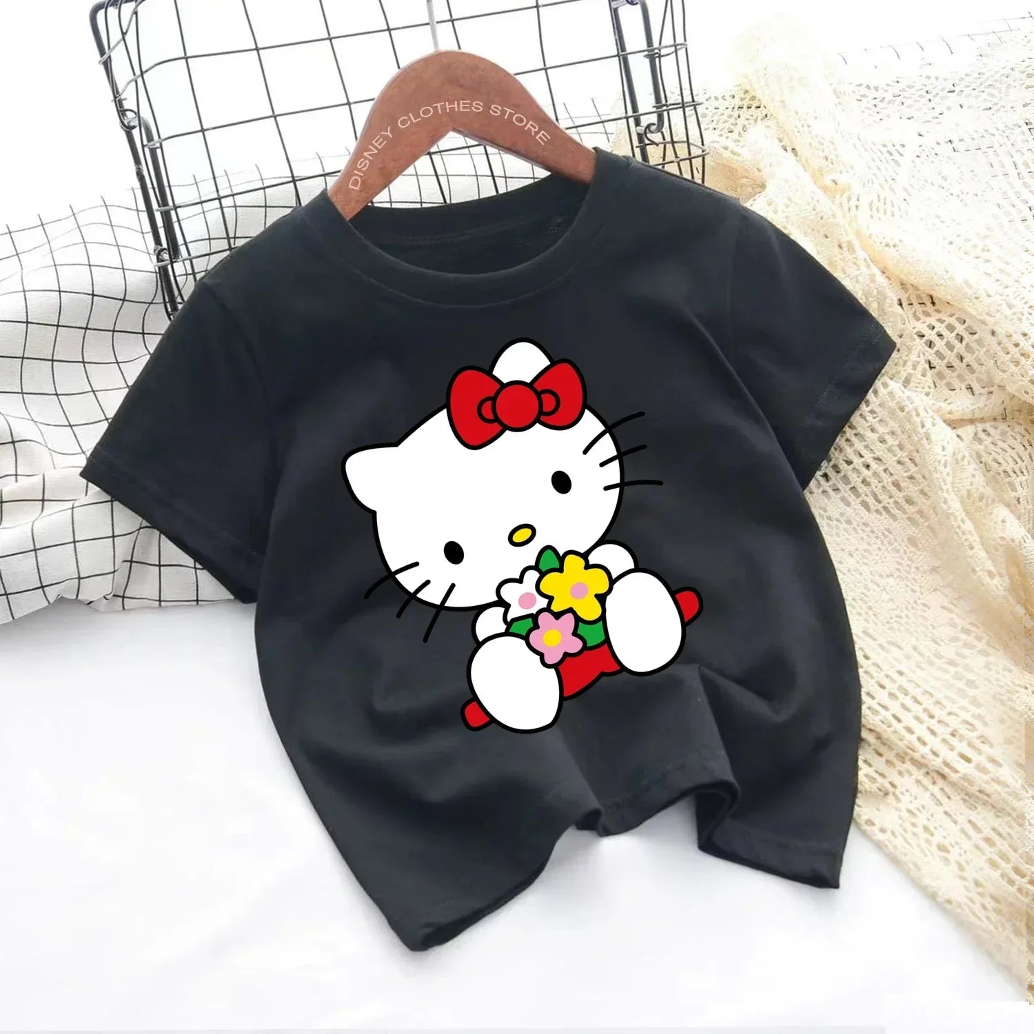 Hello Kitty Kawaii, 3-14 Jahre alt, modische Mädchenkleidung für Kinder, Sommerjungenkleidung, T-Shirt-Tops für Kinder