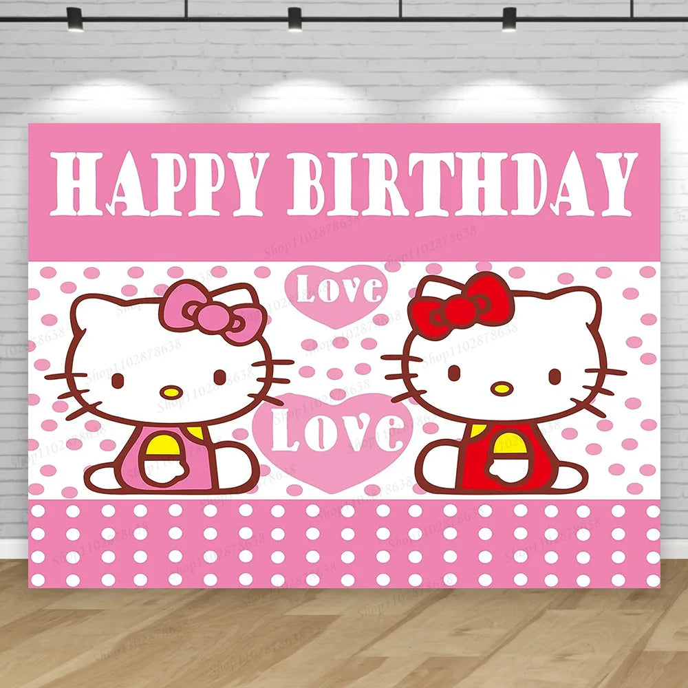 Hello Kitty Backdrop Party Dekoration Mädchen Kinder Geburtstags-Geburtstags-Fotografie süße Katzen Foto-Studio-Requisiten Banner-Versorgungen