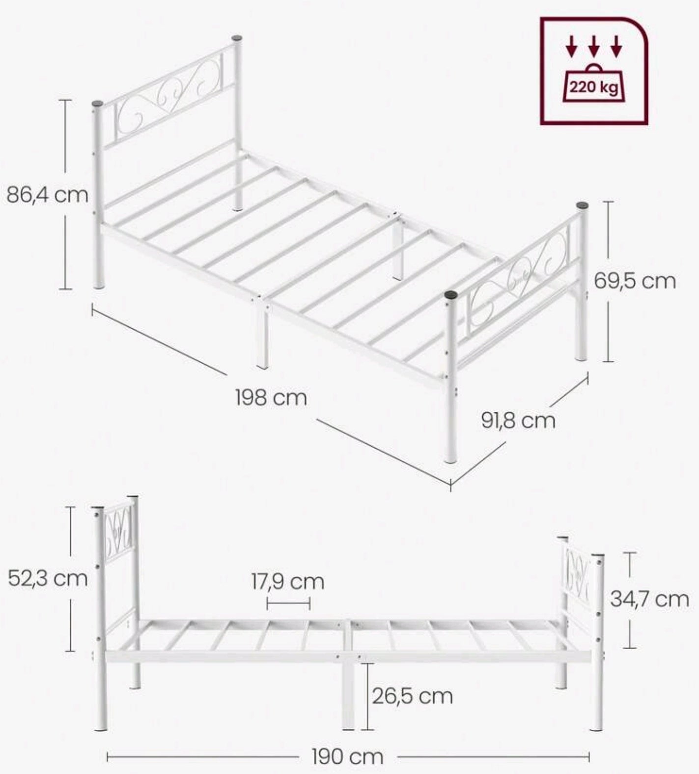 Bed frame 90x190cm white made of metal