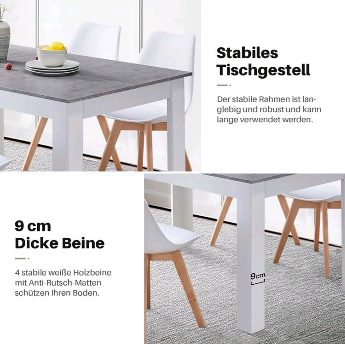 Esstisch 140cm 4bis6Sitzer Grau weiss