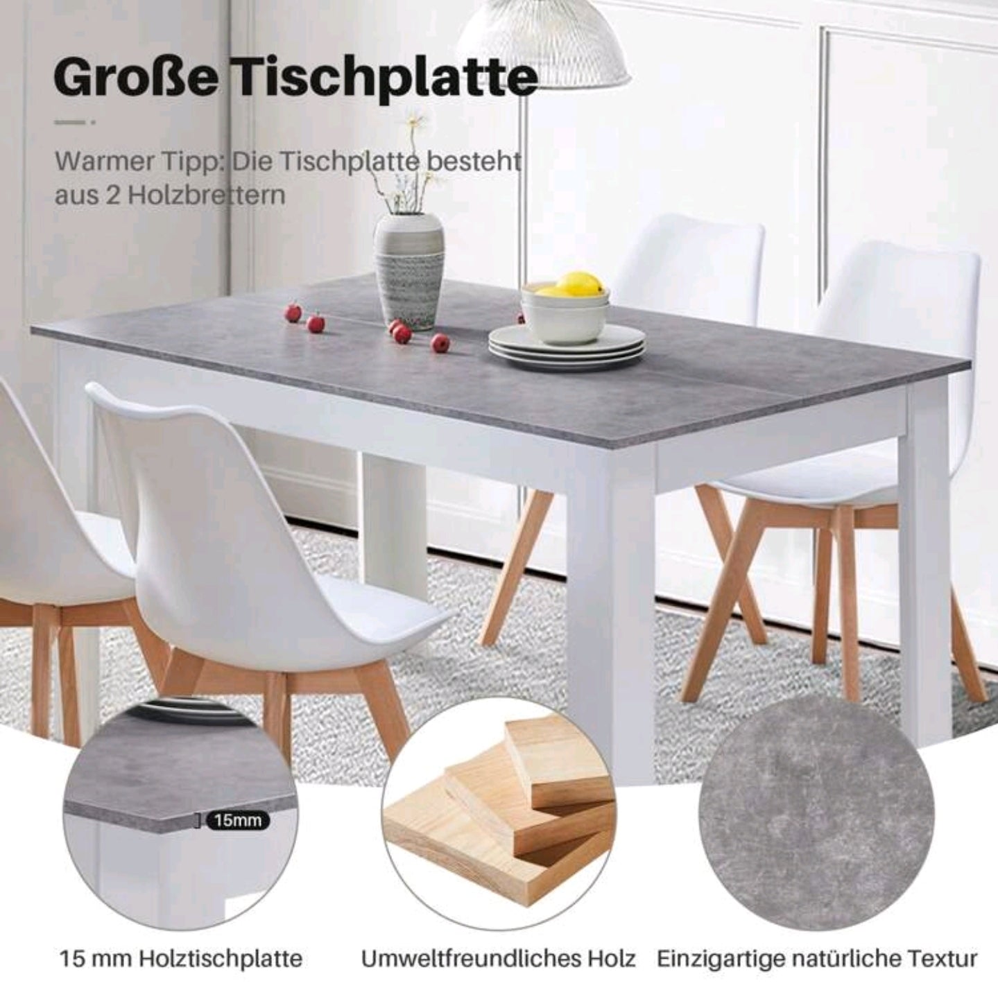 Esstisch 140cm 4bis6Sitzer Grau weiss
