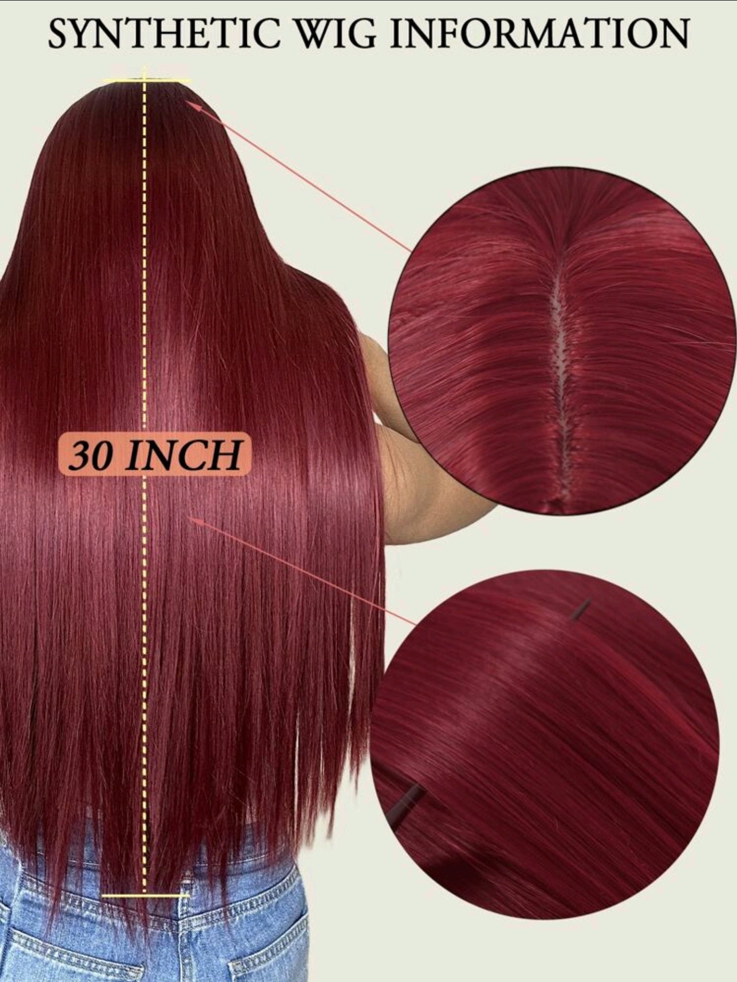 76cm Glatte Damenperücke Rot Synthetisch Hitzebeständig