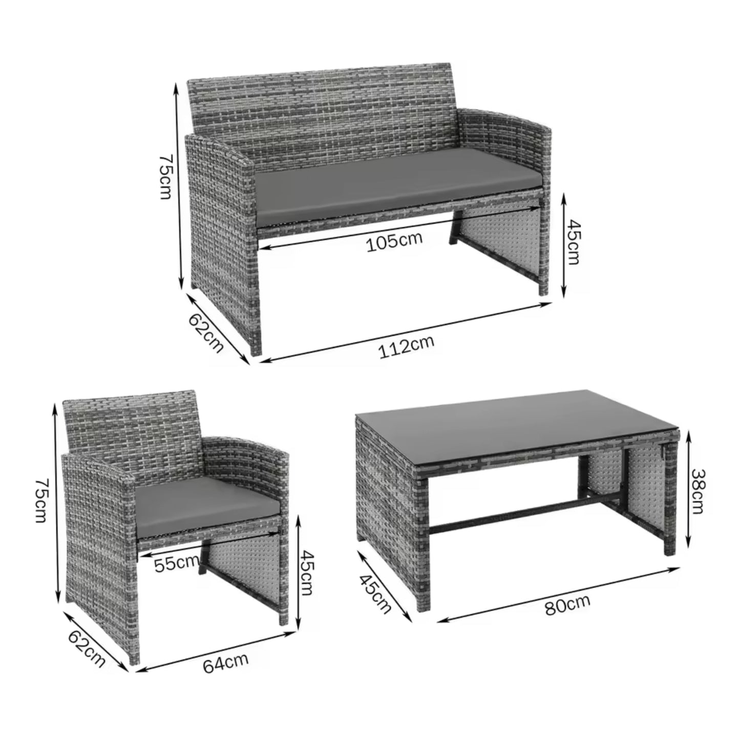 4Teiliges Rattanmöbel Set , Tisch und Stühle