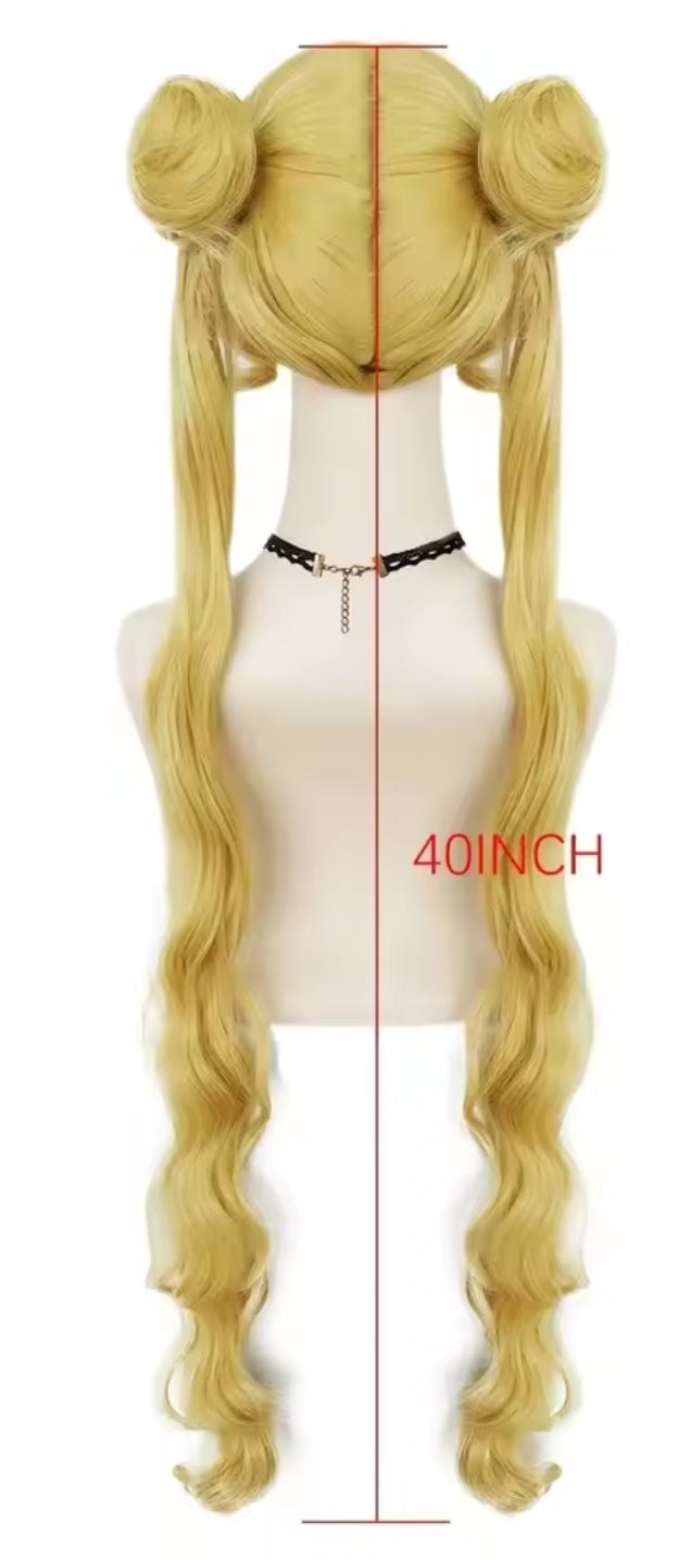 Sailor Moon Wig Perücke Anime Kostüm Cosplay Snythetisch Gewellt Hitzebeständig mit Netz