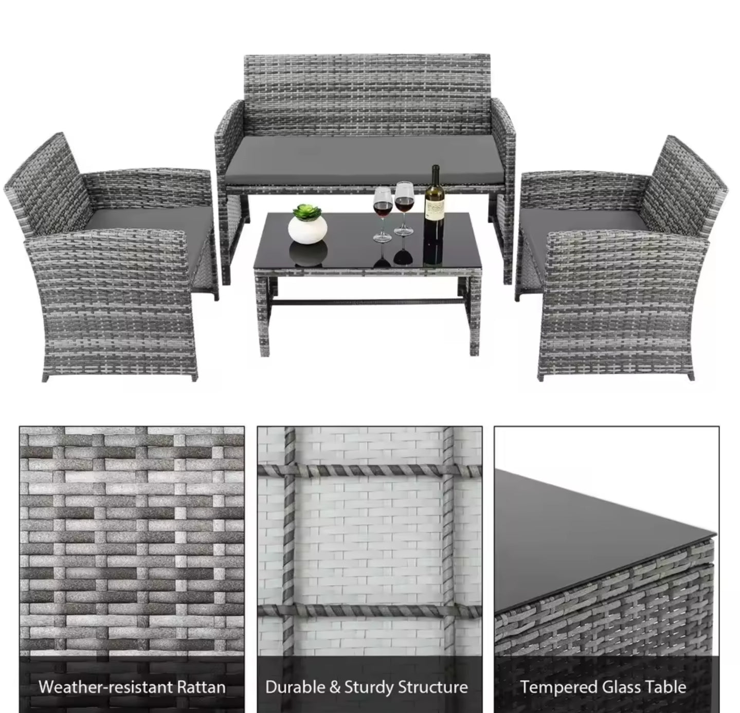 4Teiliges Rattanmöbel Set , Tisch und Stühle