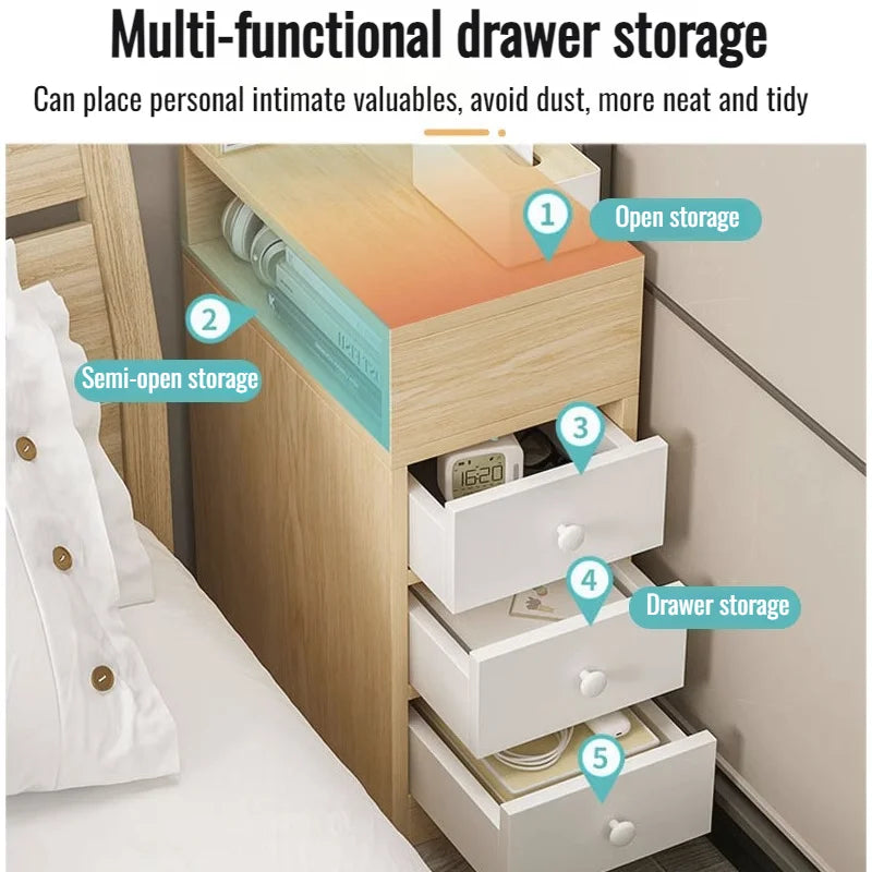 Bedside Table Modern Simple Bedside Table Drawer Storage Nightstand Sideboard Bedroom Furniture Multi-Layer Storage Cabinet