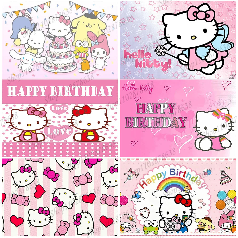 Hello Kitty Backdrop Party Dekoration Mädchen Kinder Geburtstags-Geburtstags-Fotografie süße Katzen Foto-Studio-Requisiten Banner-Versorgungen