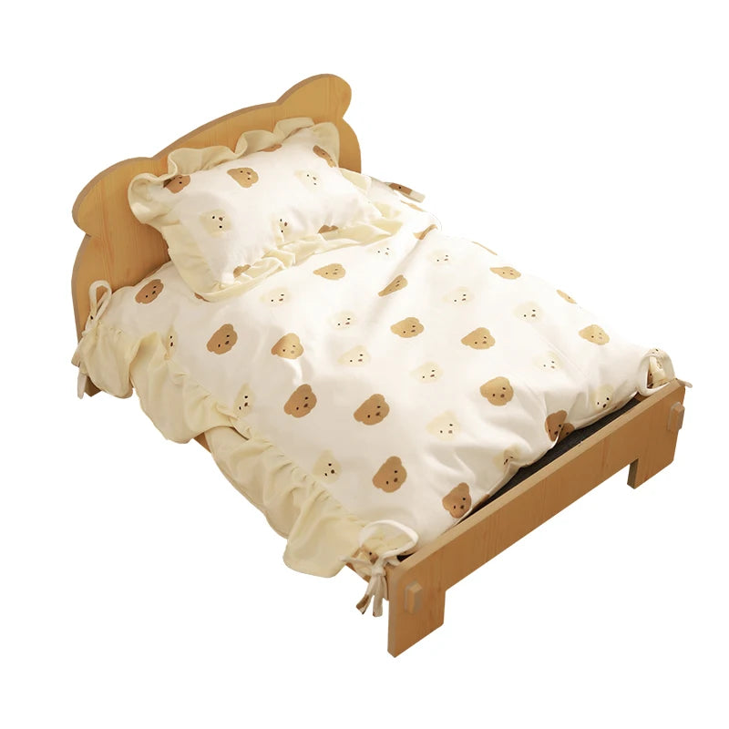 Cat Bed Wooden Cat and Dog Bed with Teddy Bear Pattern Indoor Pet Furniture Floor to Ceiling Bed (20 * 11inch) Comfortable Durable