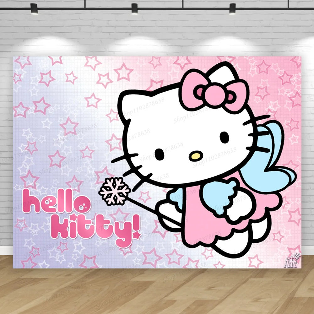 Hello Kitty Backdrop Party Dekoration Mädchen Kinder Geburtstags-Geburtstags-Fotografie süße Katzen Foto-Studio-Requisiten Banner-Versorgungen