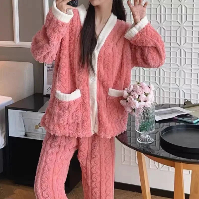 Damen zwei-Stück Herbst und Winter Pyjamas warm gepolstert