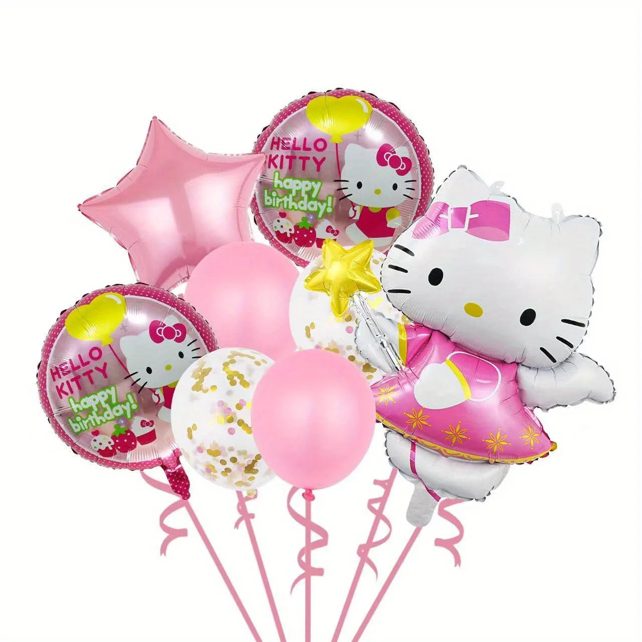 Hello Kitty Ballon Cartoon, Goldene Confetti Metallic Pastell Macaron Ballons für Hochzeit Geburtstag Geburtstagsfeier Dekorationen