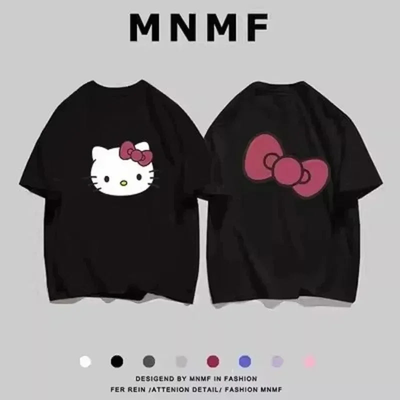 Hello Kitty Kurzarm T-Shirt für Männer Neuer Frühling und Sommer Männer Frauen Cartoon T-Shirt Mädchen Baumwolle atmungsaktive Jungen Casual