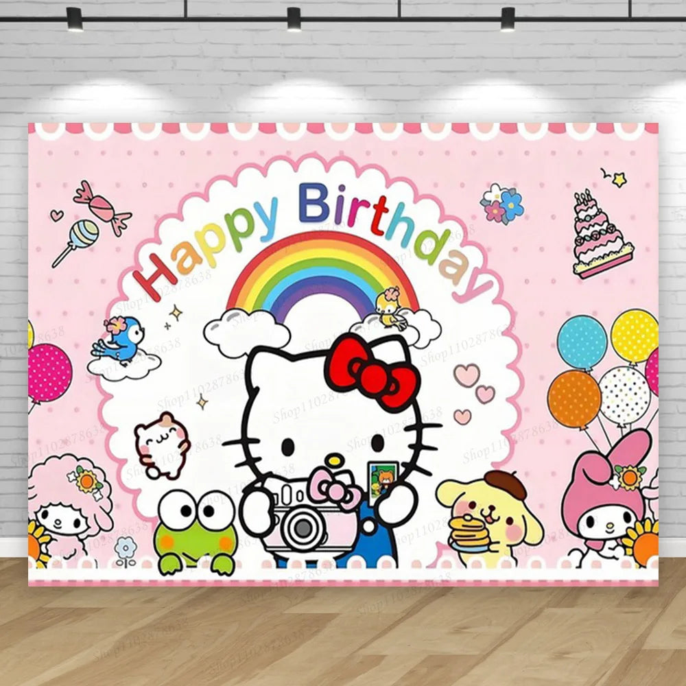 Hello Kitty Backdrop Party Dekoration Mädchen Kinder Geburtstags-Geburtstags-Fotografie süße Katzen Foto-Studio-Requisiten Banner-Versorgungen