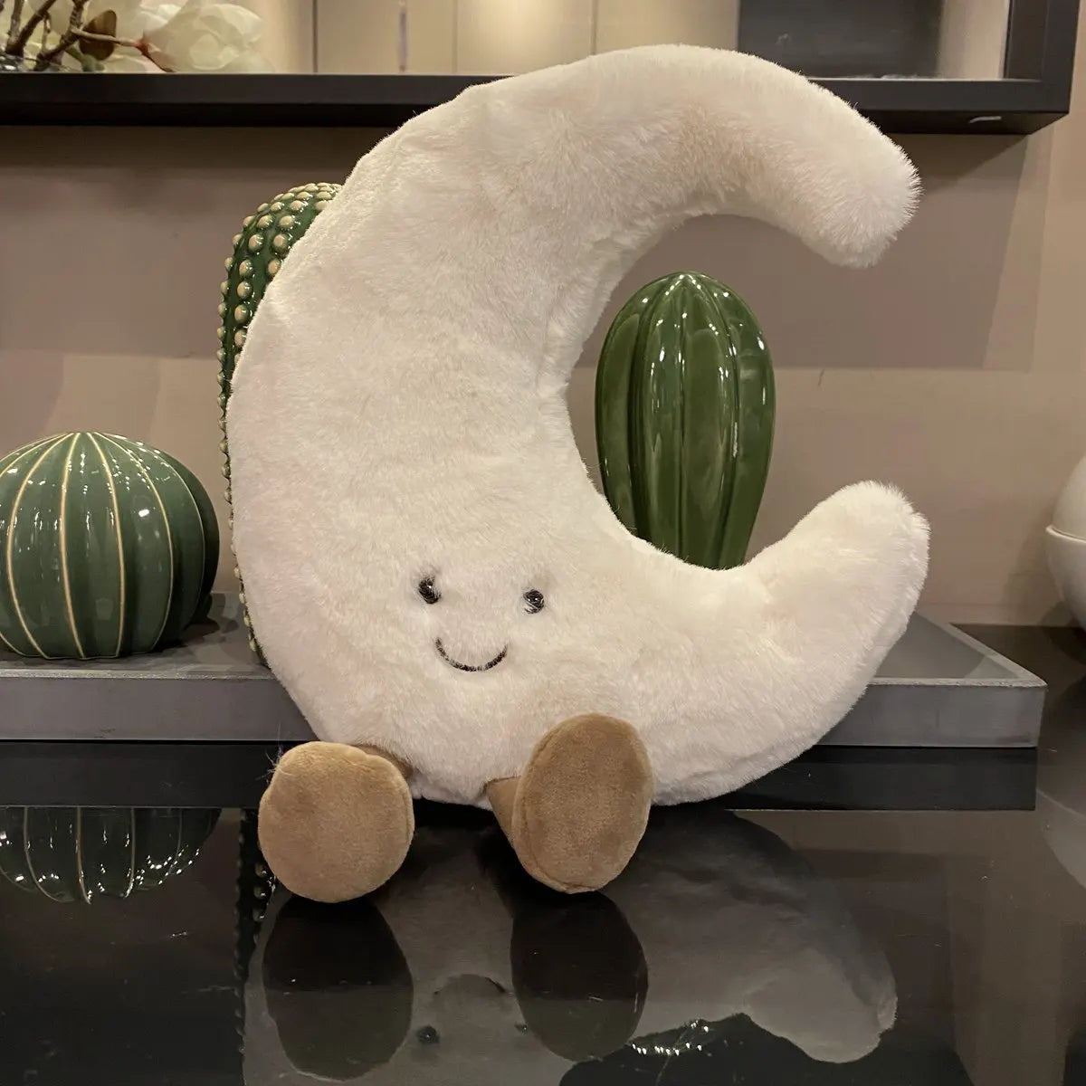 Entzückendes Lächeln Gesicht White Moon Yellow Sun Plushie Gefüllte süße Cartoon Wetter Plüschtier Spielzeug für Kinder Schlafzimmer Dekor