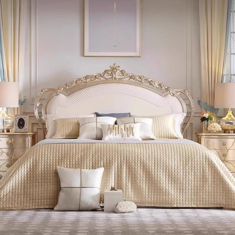 Simple European Bed Safe Sleep Bedroom Frame Queen Bed Baby Double Luxurymodern Castle Design Wooden Cama Outdoor Furniture