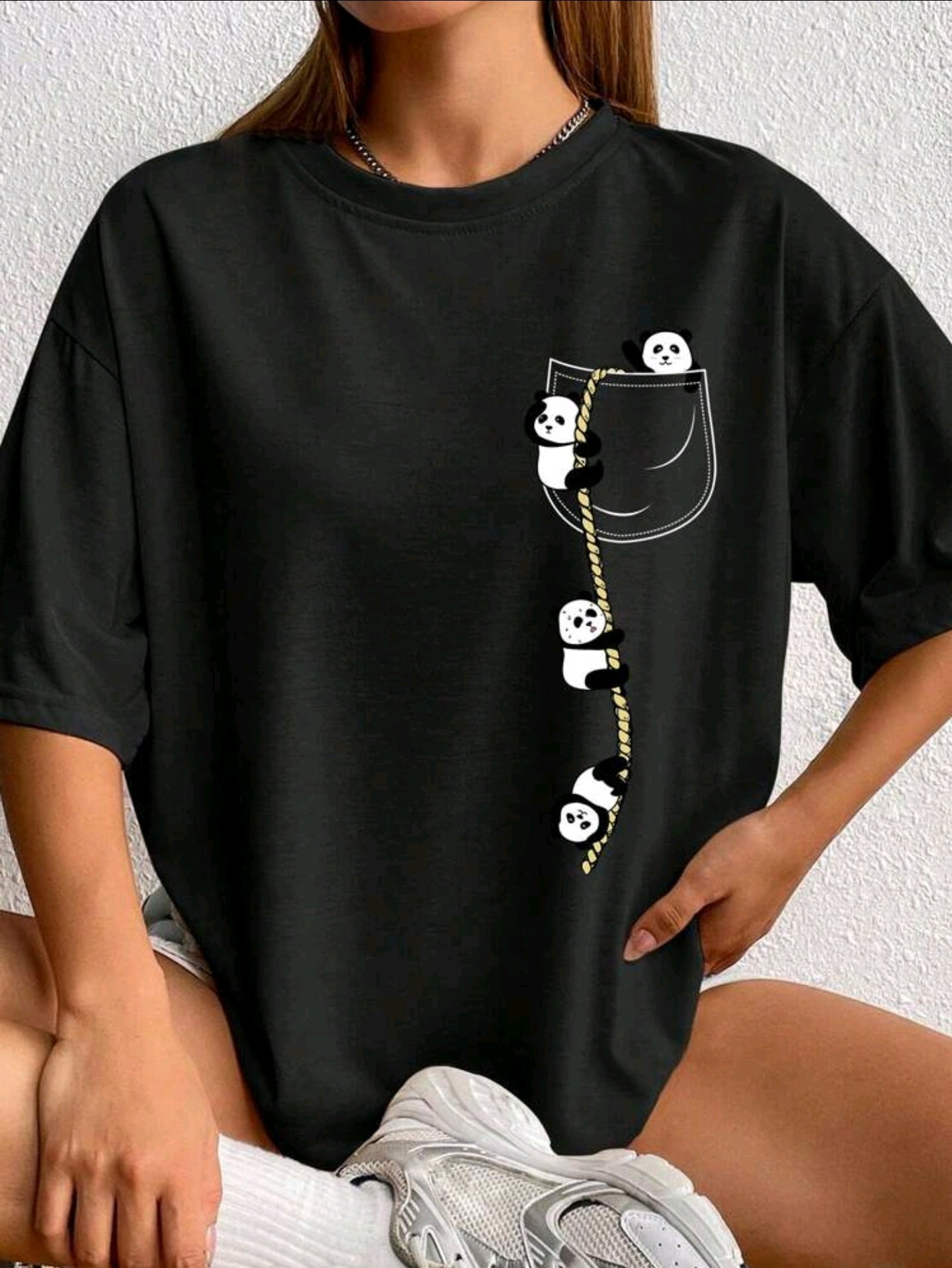 Damen Tshirt mit Pandaprint versch. Farben