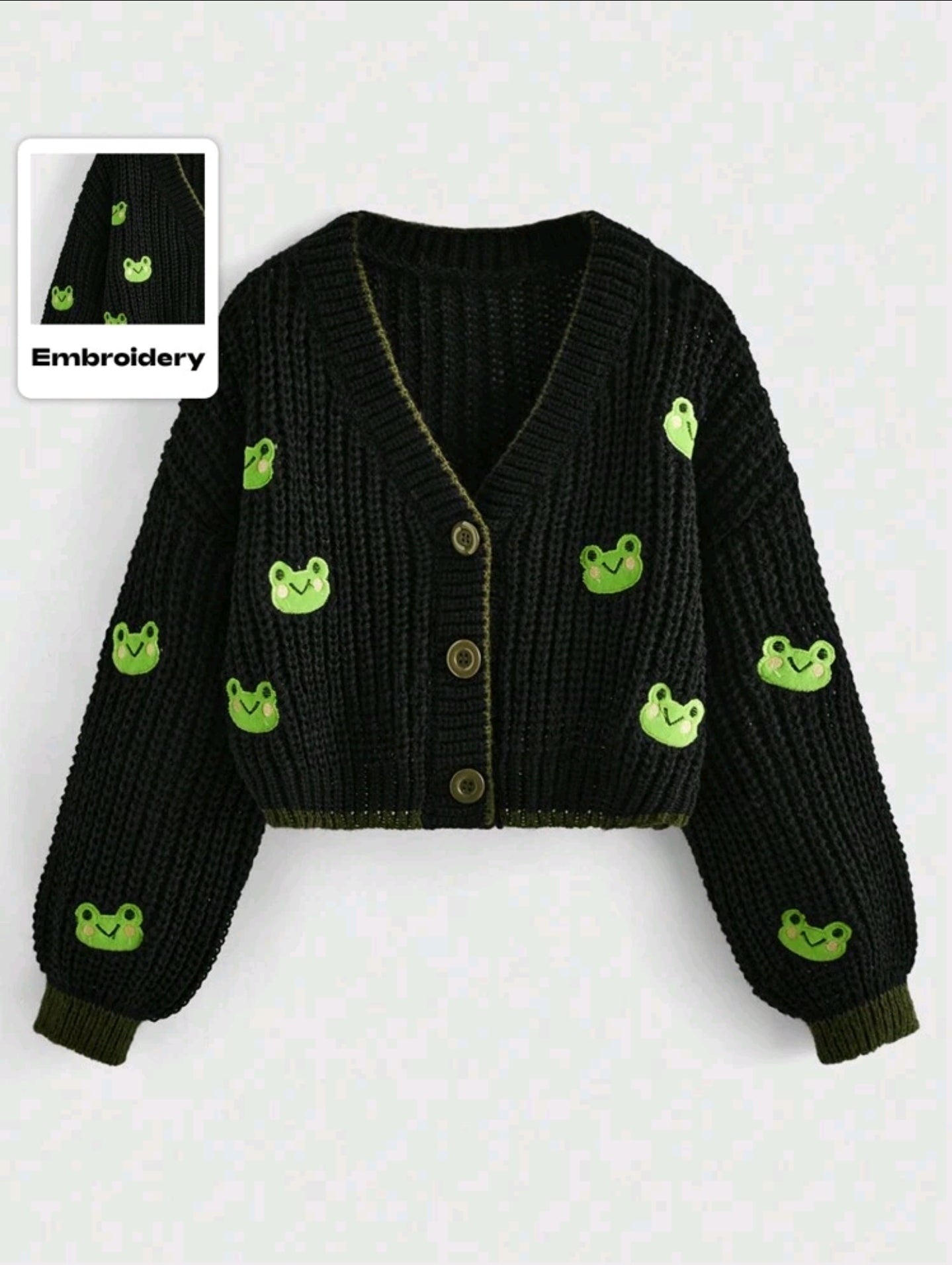 Kawaii Damen Strickjacke Froschmotive